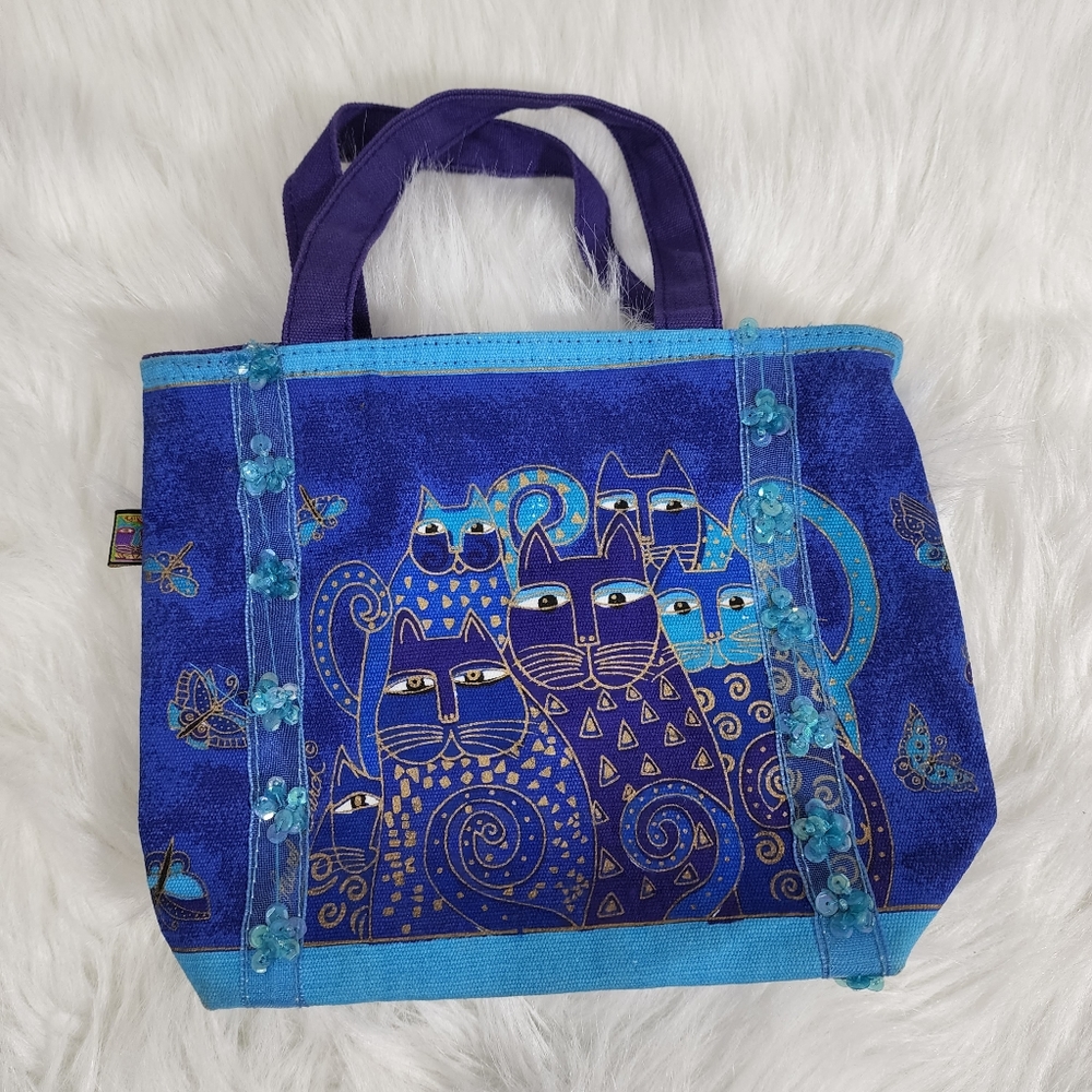 Laurel Burch cat print purse with ribbon and sequin detail - Picture 4 of 13
